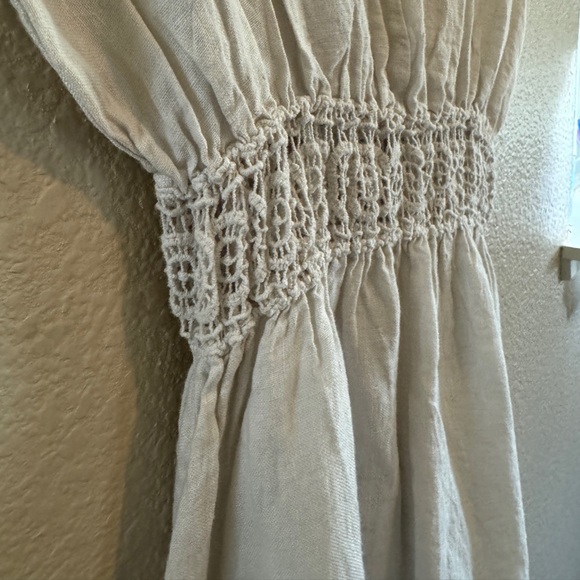 Terzo Millennio Off White Linen Split V Neck Sleeveless Maxi Dress Large - Picture 7 of 11